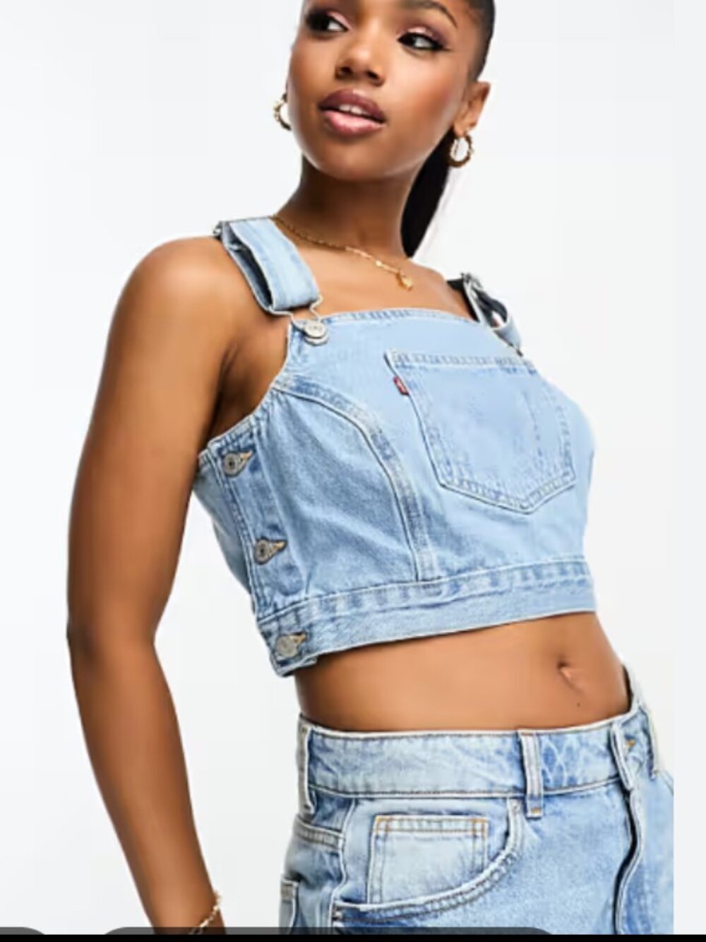 Levi's Light Blue Denim Crop Overalls Top - L